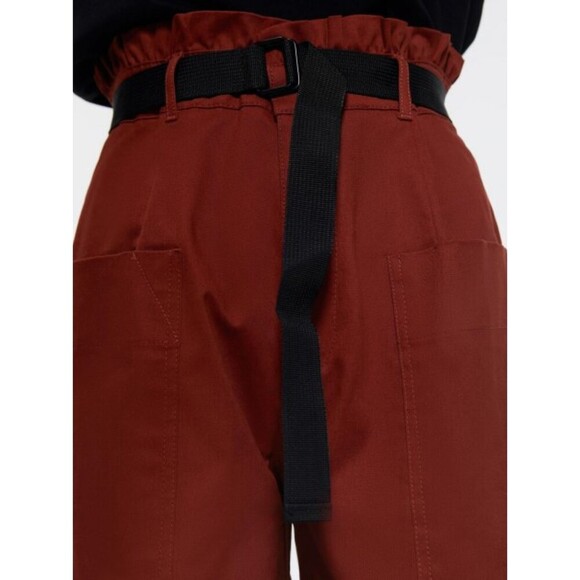 Red Zara Paperbag Waist Cropped Cuff-Hem Wide-Leg Pants Trousers (NWT) - Picture 4 of 7